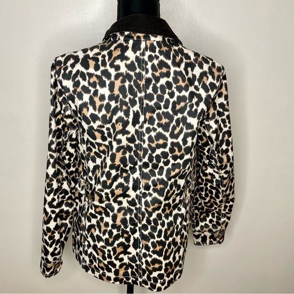 J Crew Barn Jacket Rain Utility Leopard Print Coat Brown Black Ivory Size XS - Picture 11 of 16